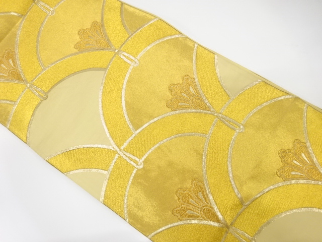 JAPANESE KIMONO / ANTIQUE FUKURO OBI / SILK / WOVEN SEIGAIHA & FLOWER